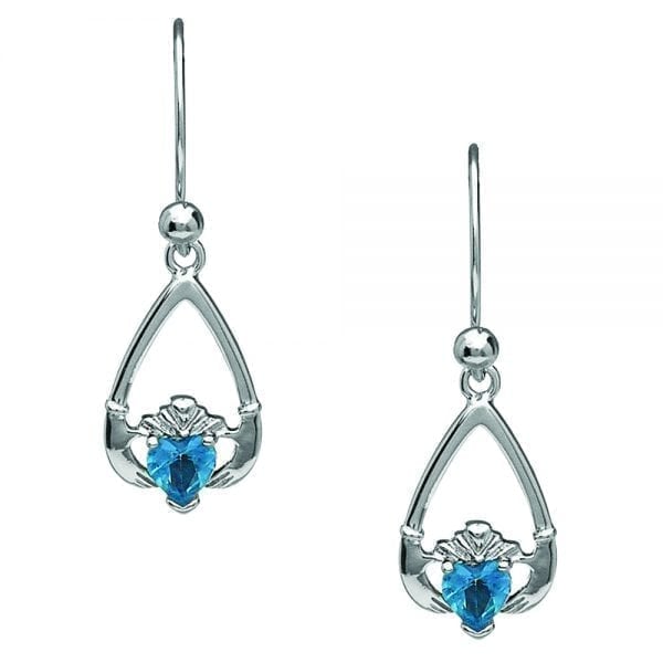 December Claddagh Earrings – Blue Topaz