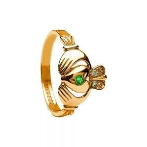 Diamond and Emerald Claddagh Ring