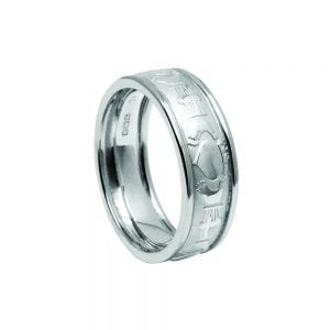 Gents Court Shaped Claddagh Ring with Trims